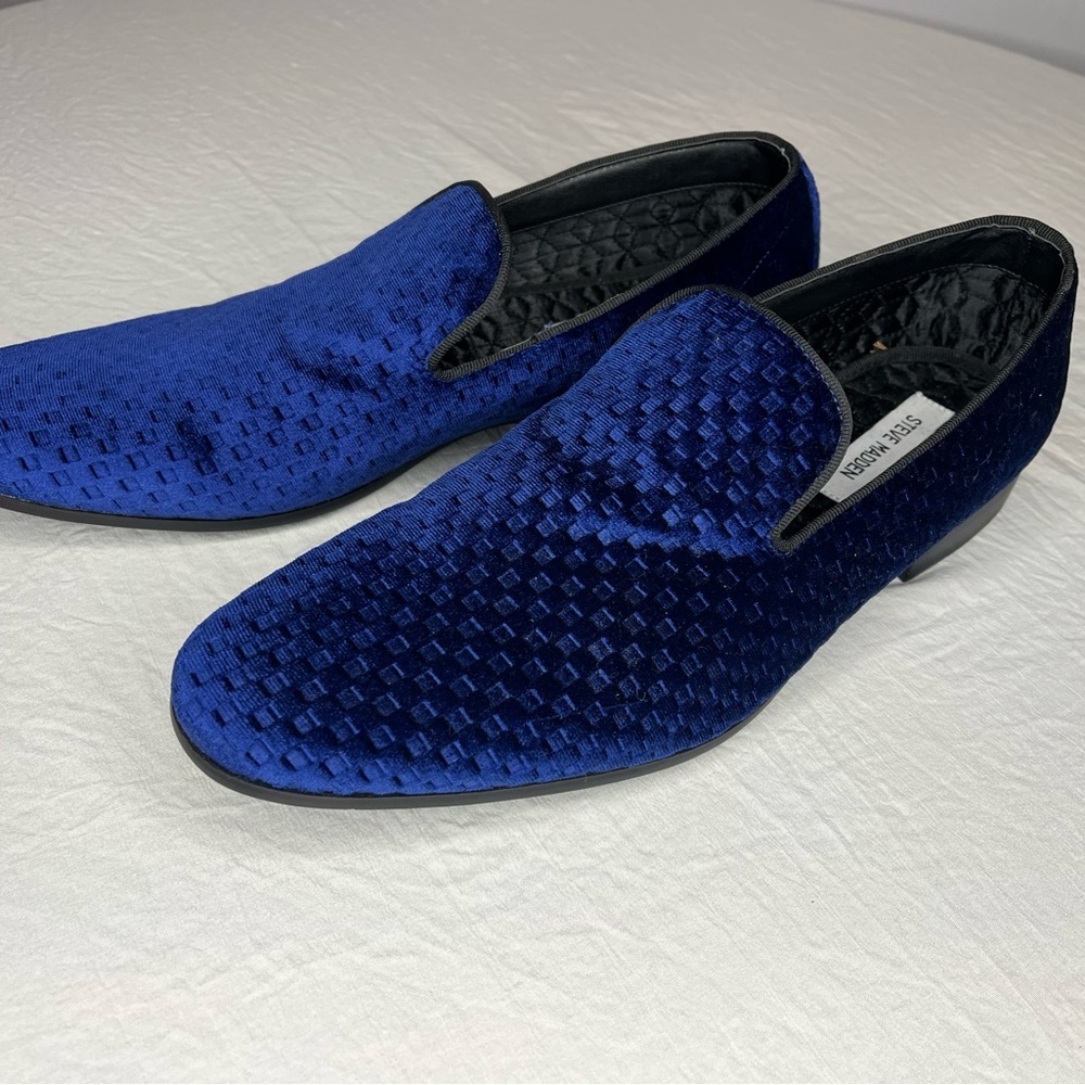 Steve Madden Men's Blue Velvet Slip-On Shoes, lifted smoking loafers